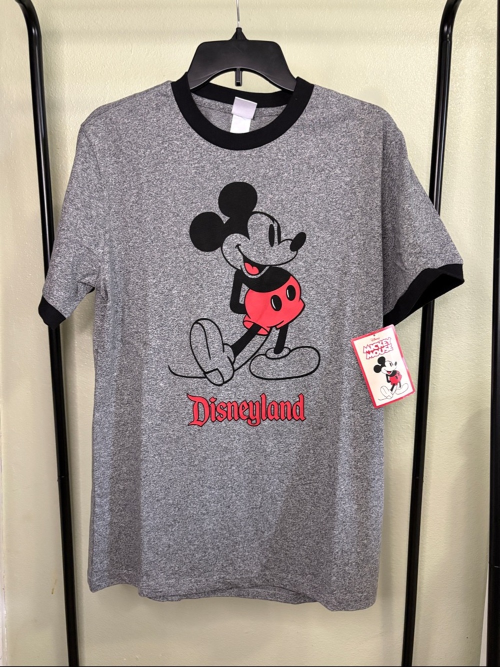 Disney Gray Mickey Mouse Ringer Tee with Red Accents